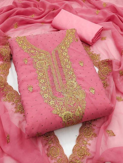 women solid with work embroidered unstitched suit set - 22031634 - Standard Image - 0