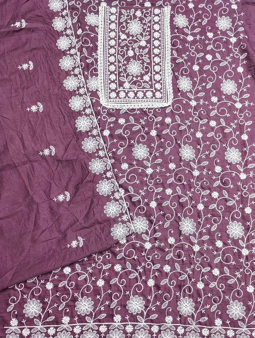 lavender cotton blend unstitched suit - 22031644 -  Standard Image - 3