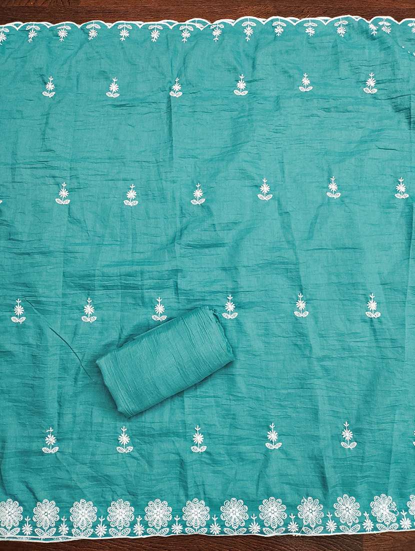 blue cotton blend unstitched suit - 22031645 -  Standard Image - 3