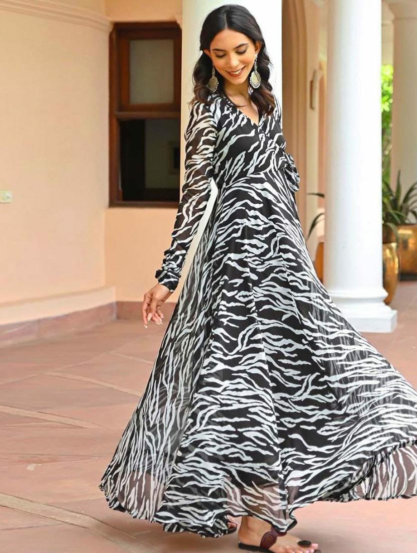 women printed long sleeve maxi fit & flare dress - 22031648 - Standard Image - 3