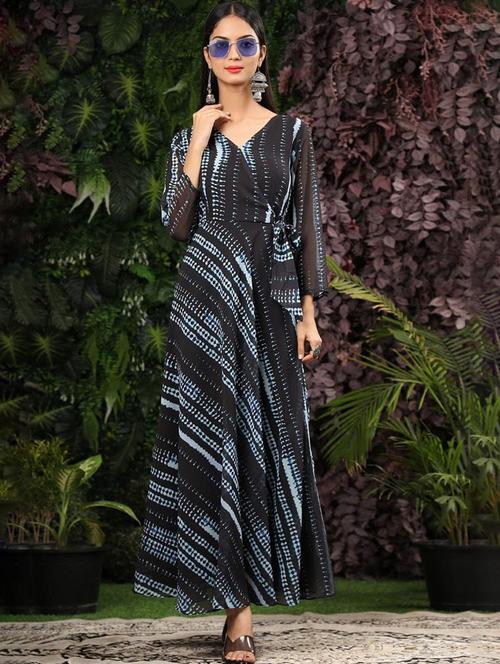 women printed long sleeve fit & flare dress - 22031650 - Standard Image - 0