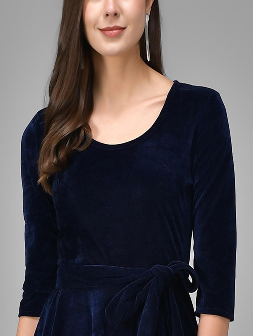 women solid three quarter sleeve fit & flare dress - 22031652 - Standard Image - 5