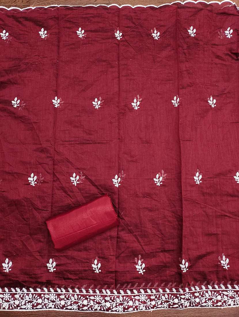 women solid with work embroidered unstitched suit set - 22031654 -  Standard Image - 3