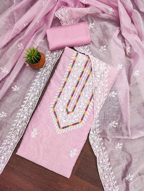 women solid with work embroidered unstitched suit set - 22031657 -  Standard Image - 0