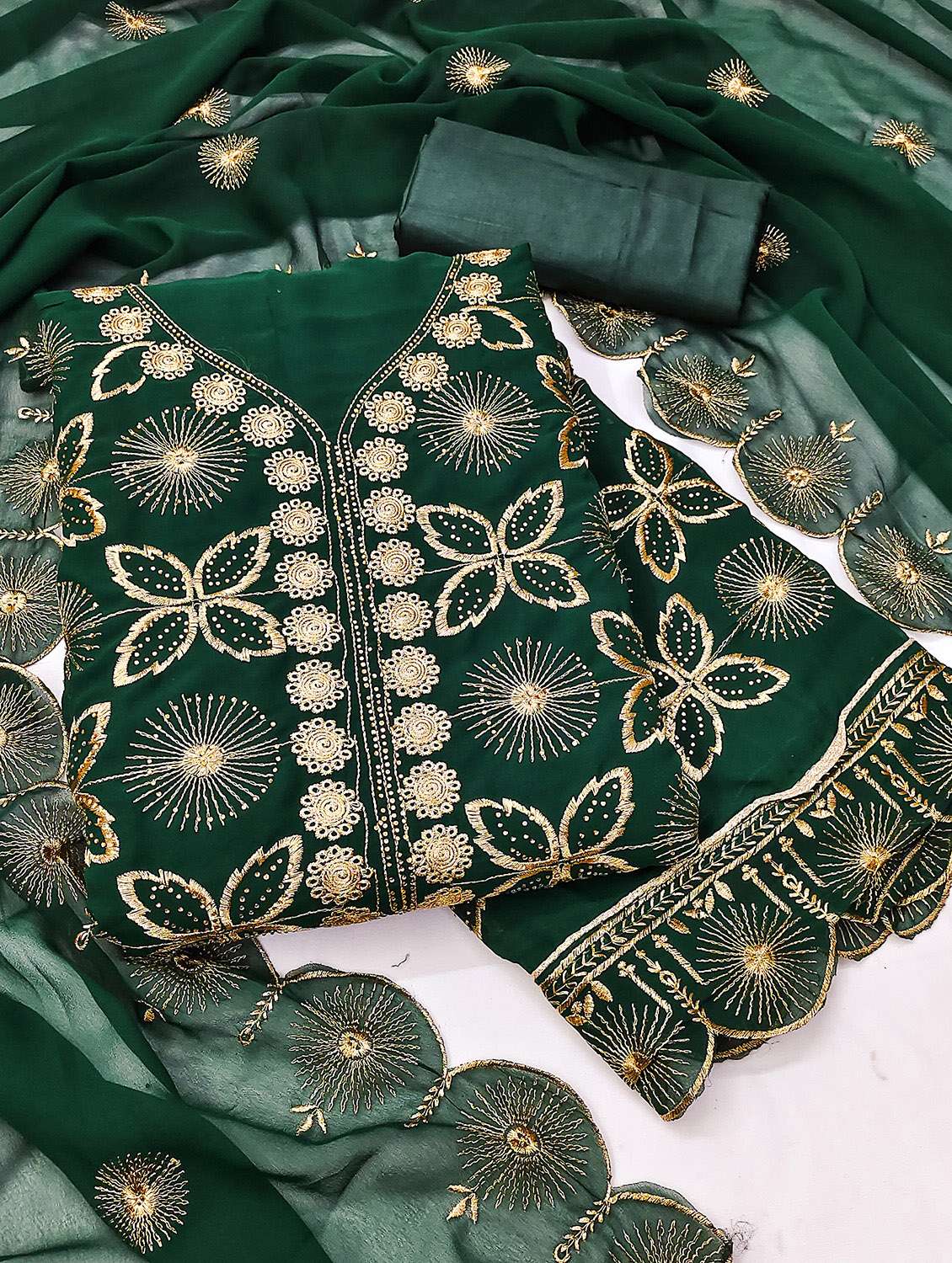 women solid with work embroidered unstitched suit set