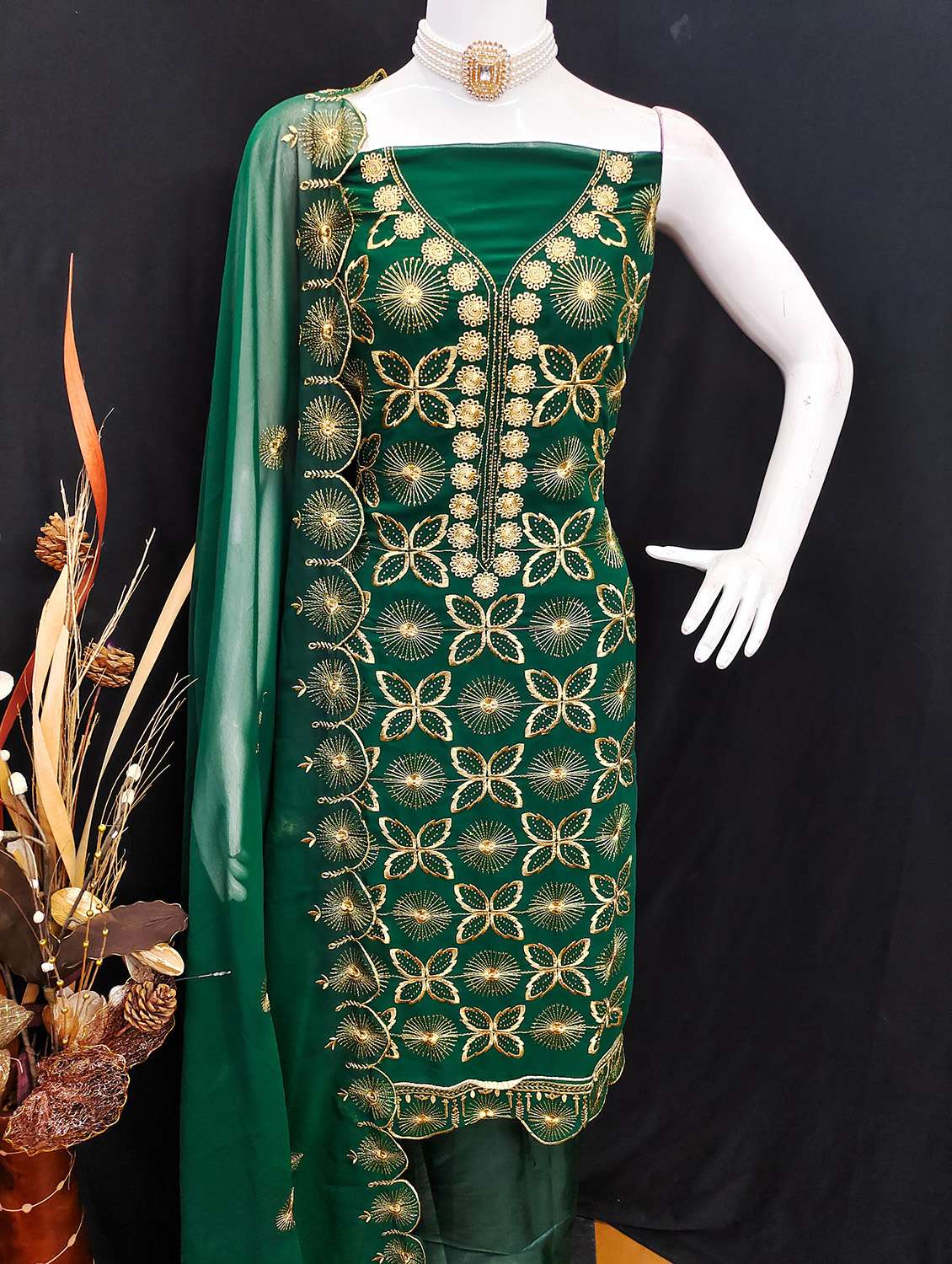 women solid with work embroidered unstitched suit set - 22031669 -  Standard Image - 3