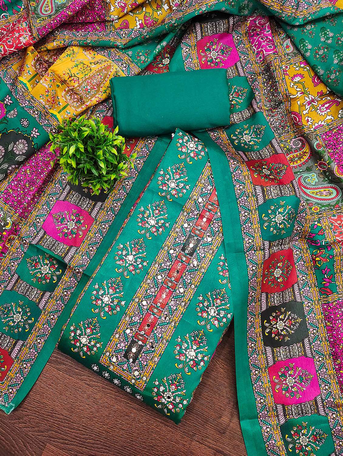 women printed sequined unstitched suit set