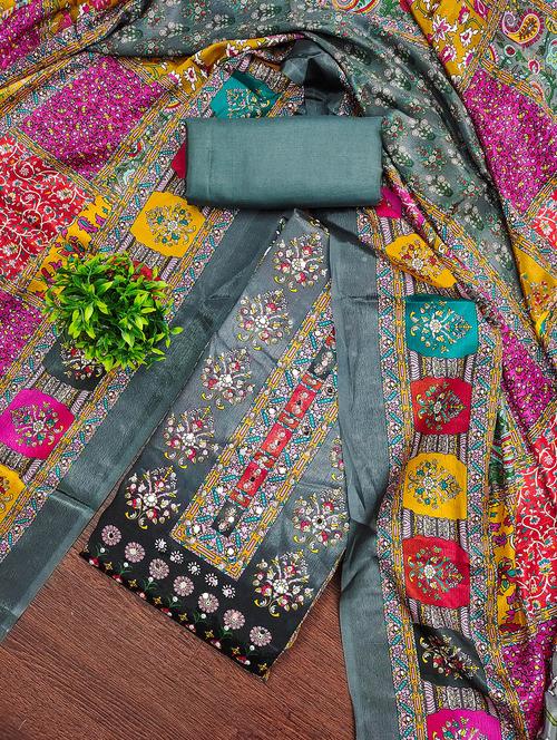 women printed sequined unstitched suit set - 22031671 - Standard Image - 0