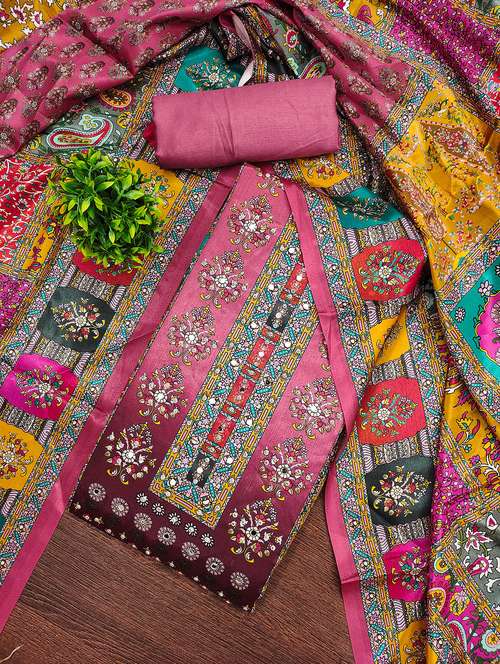 women printed sequined unstitched suit set - 22031672 -  Standard Image - 0