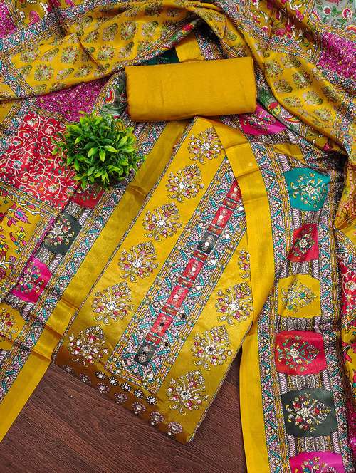 women printed sequined unstitched suit set - 22031673 -  Standard Image - 0