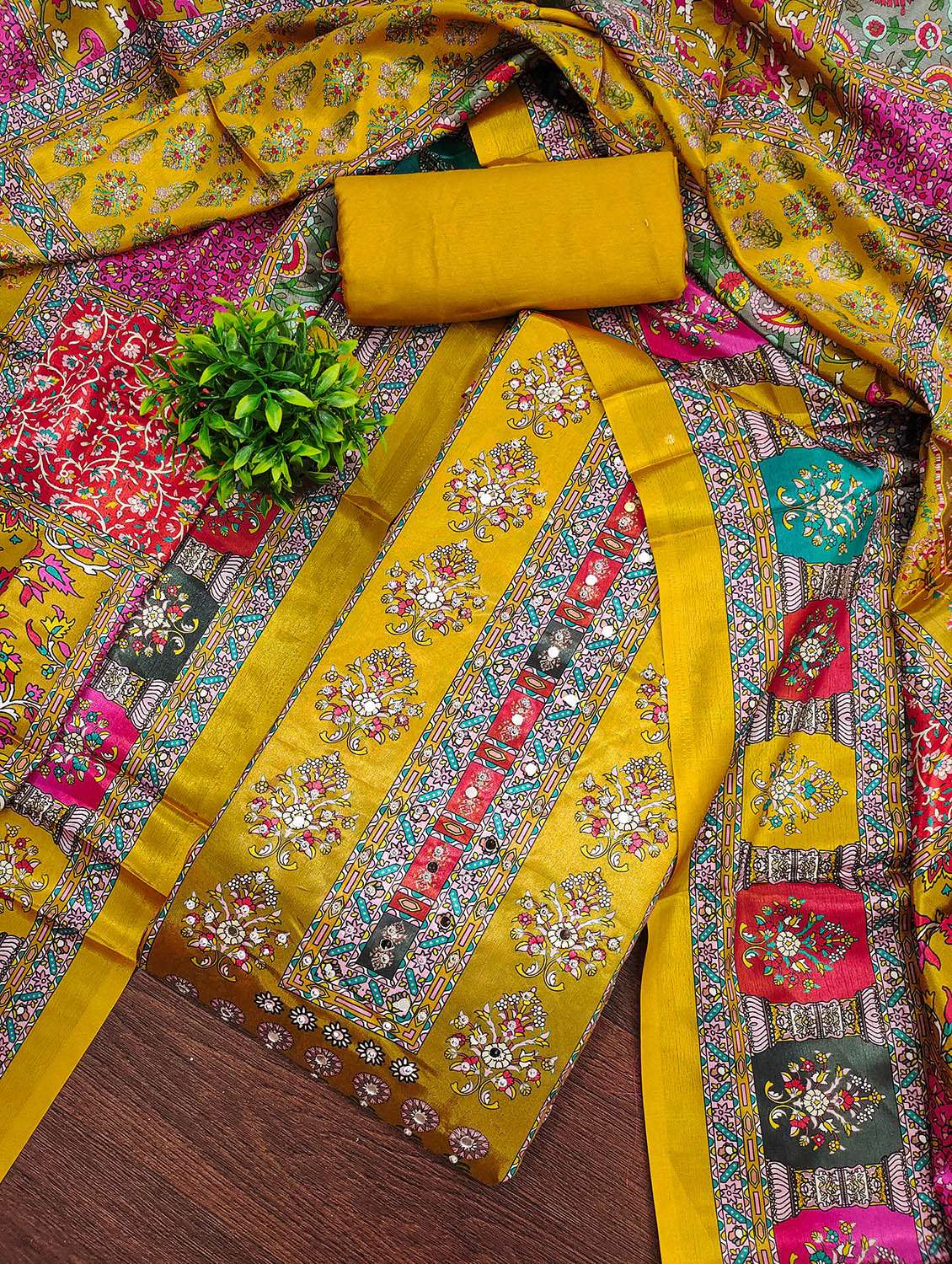 women printed sequined unstitched suit set