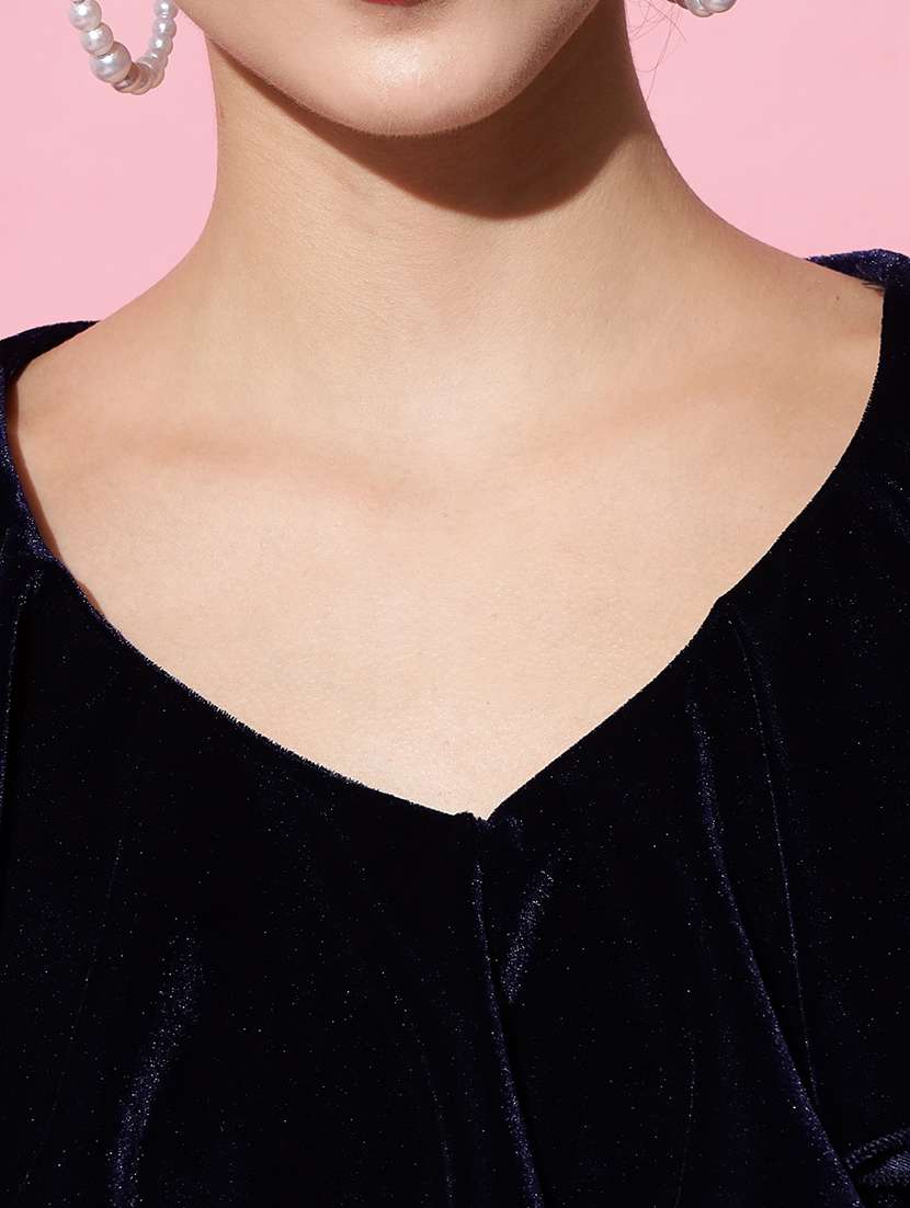 women solid three quarter sleeve velvet jumpsuit - 22031679 -  Standard Image - 5