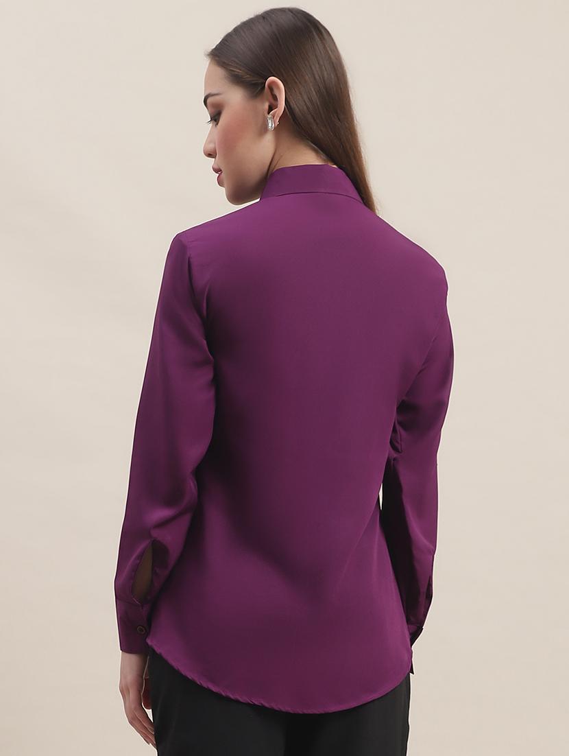 women solid collared long sleeve regular shirt - 22031686 - Standard Image - 3