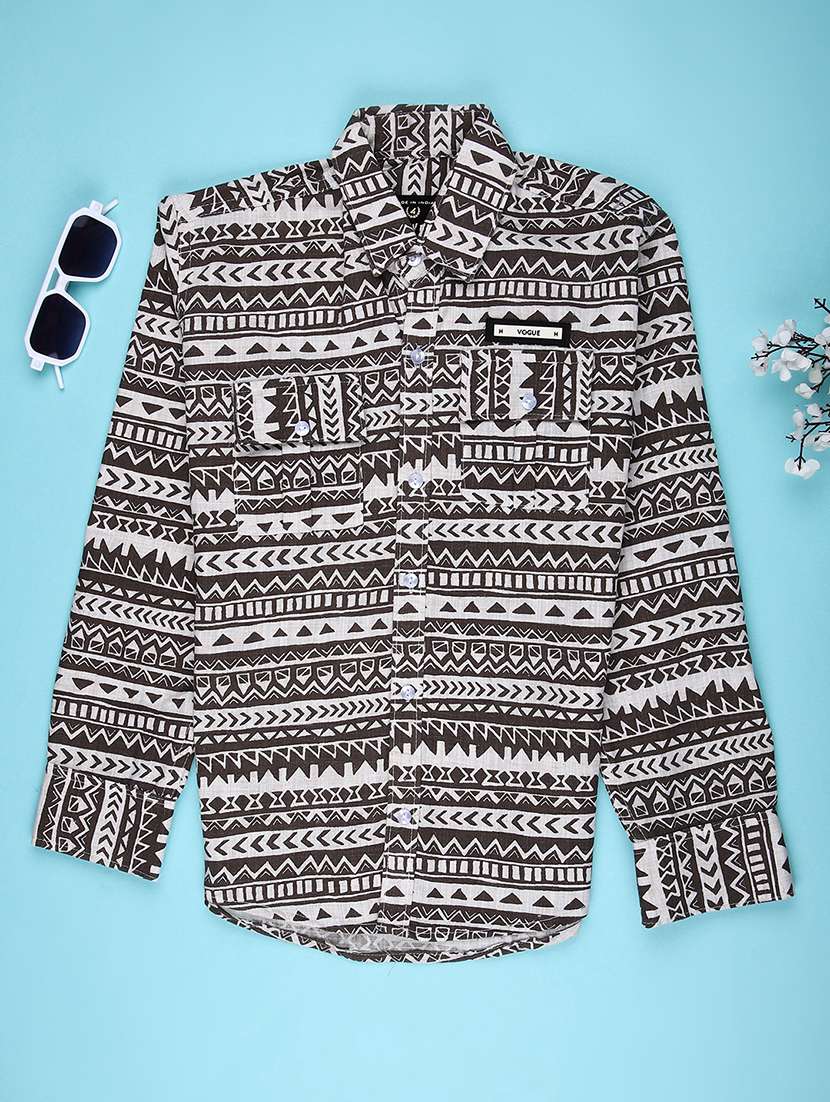 boys printed long sleeve casual shirt