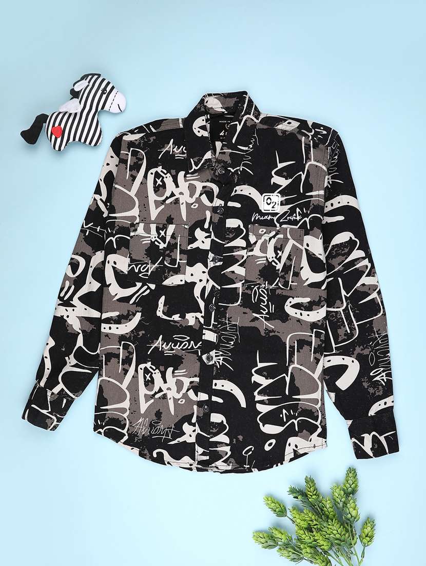 boys printed long sleeve casual shirt