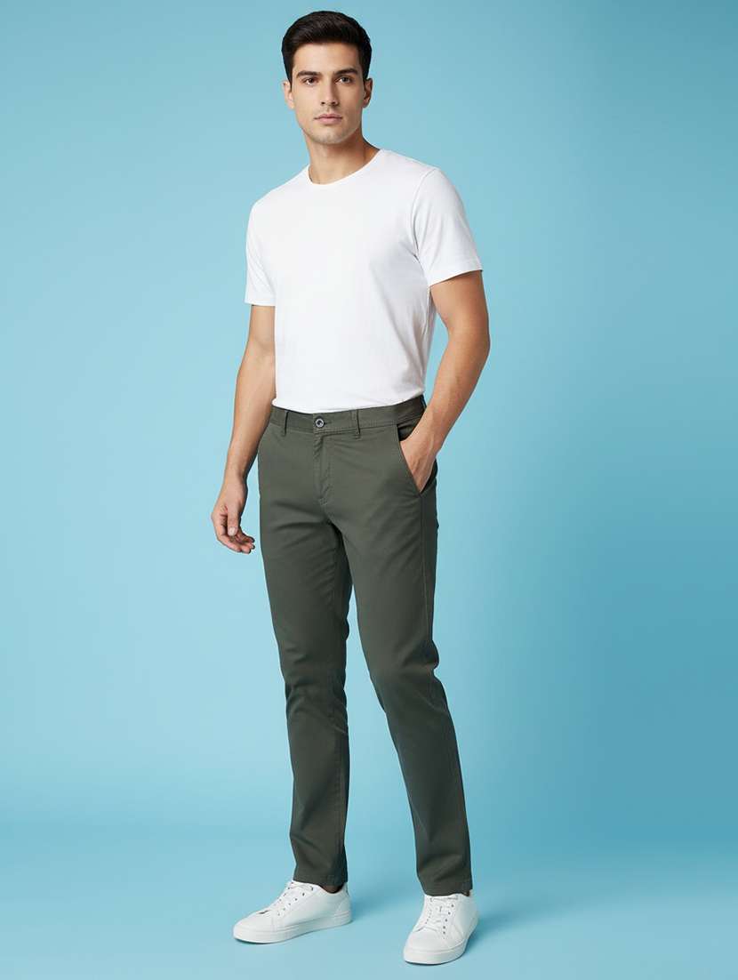 men solid mid rise slim fit chinos 