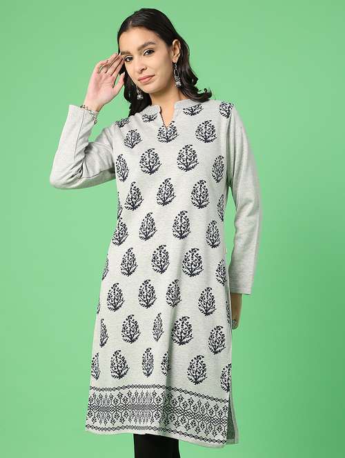 women self designed long sleeve woolen kurta - 22031886 -  Standard Image - 0