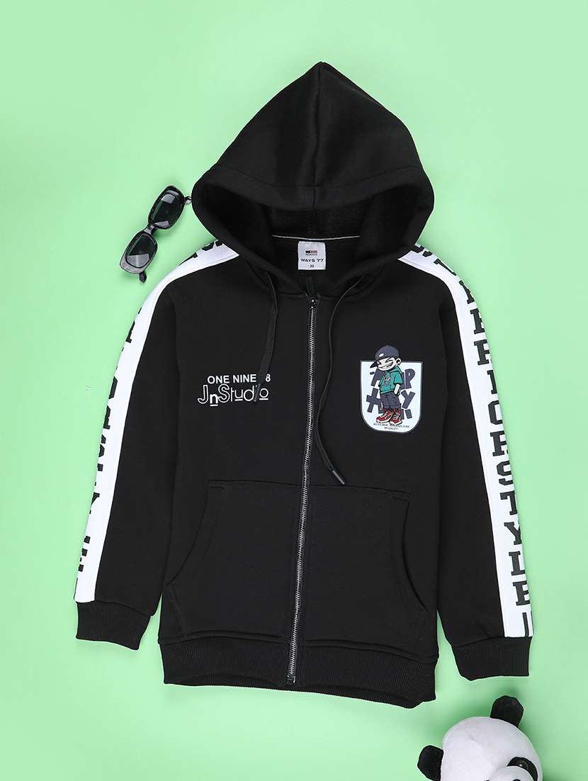 boys printed long sleeve hooded sweatshirt