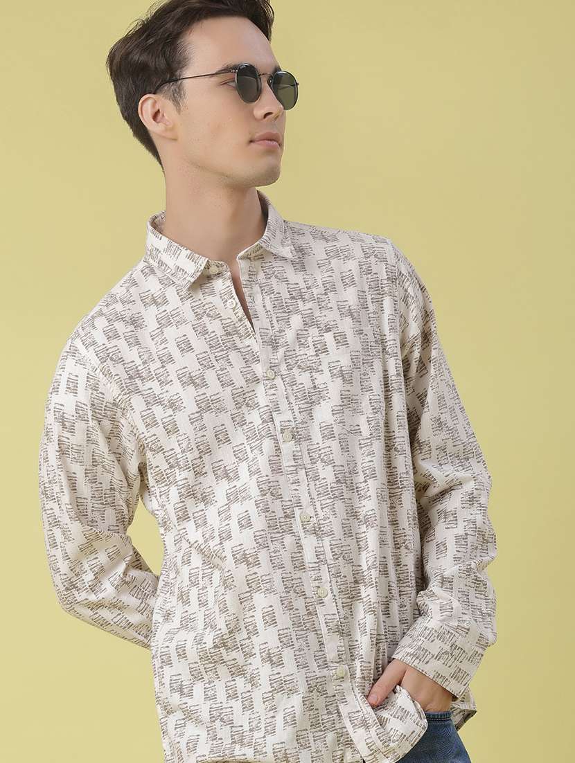 men printed long sleeve regular fit casual shirt