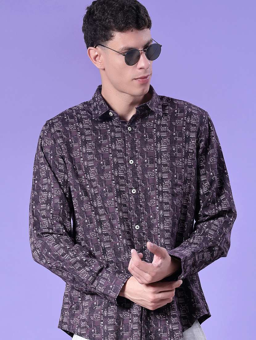 men printed long sleeve regular fit casual shirt - 22031934 -  Zoom Image - 0