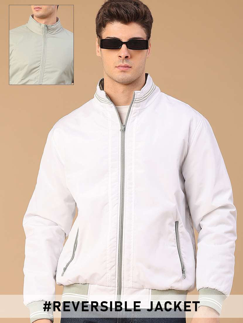 men solid long sleeve reversible bomber jacket