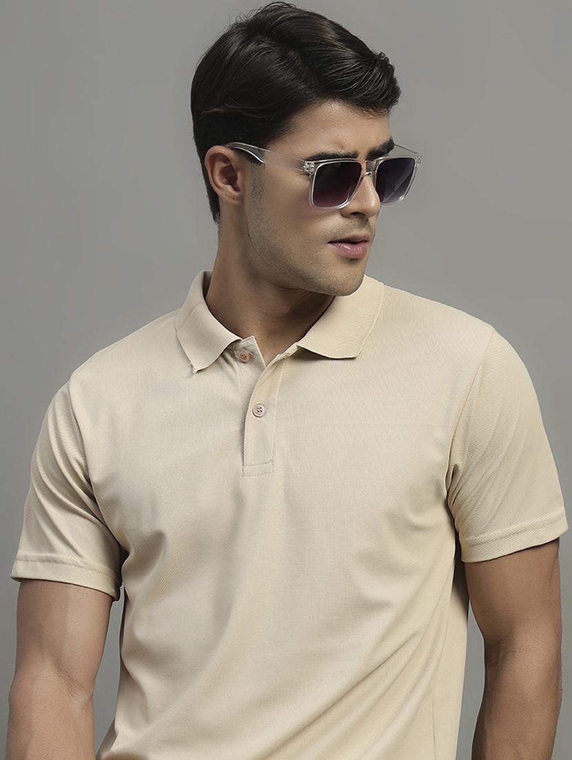 beige polyester plain tshirt