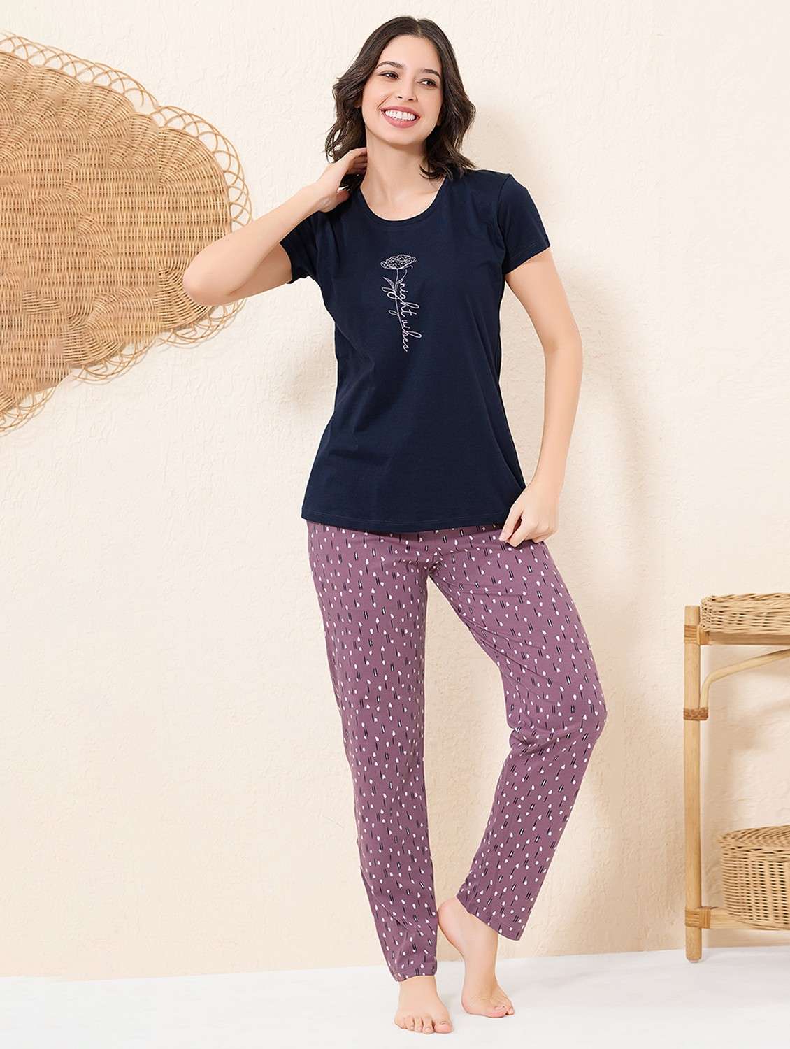 women printed nightwear pyjama set