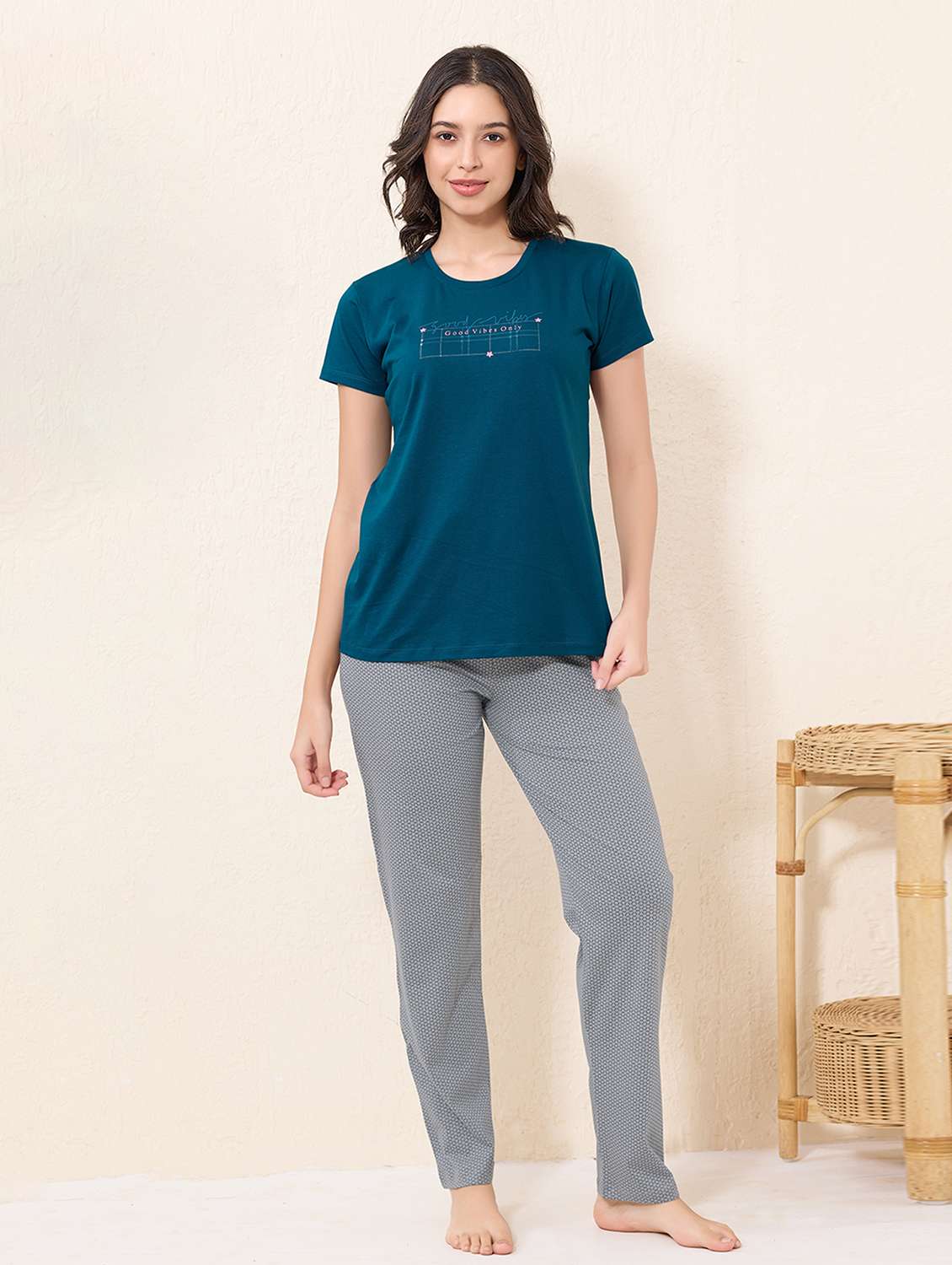 women printed nightwear pyjama set