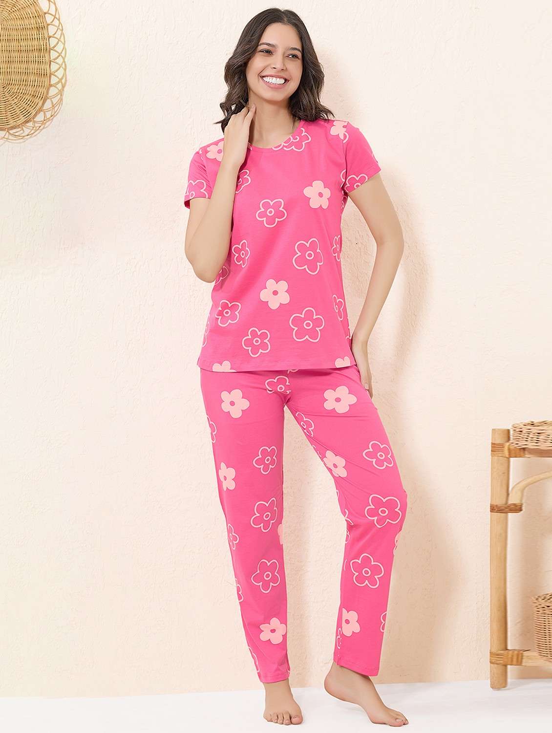 women printed nightwear pyjama set