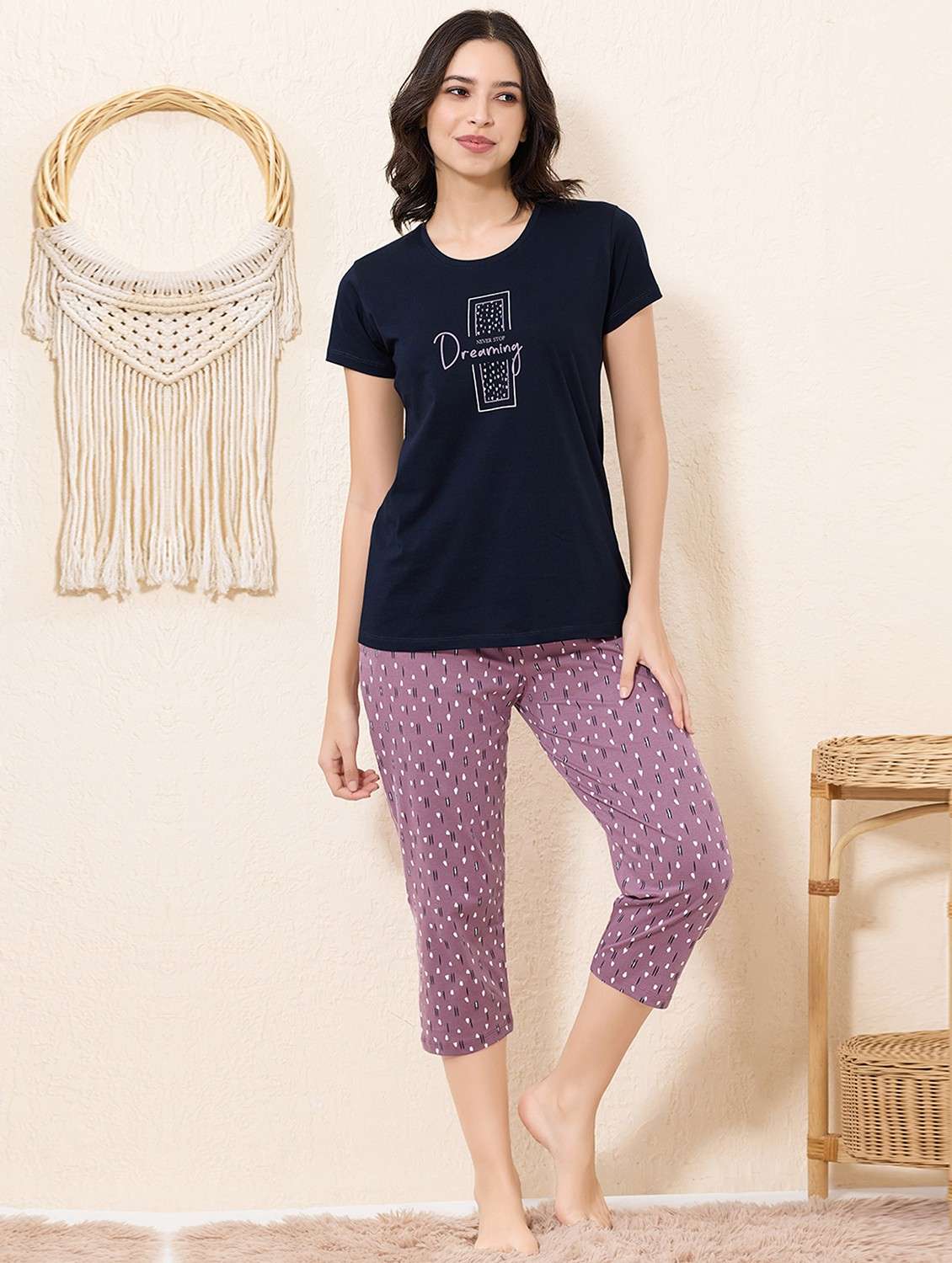 women printed nightwear capri set