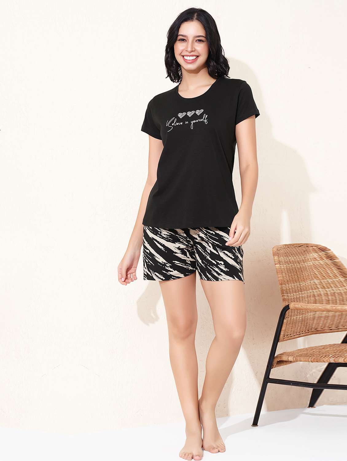 women printed nightwear shorts set