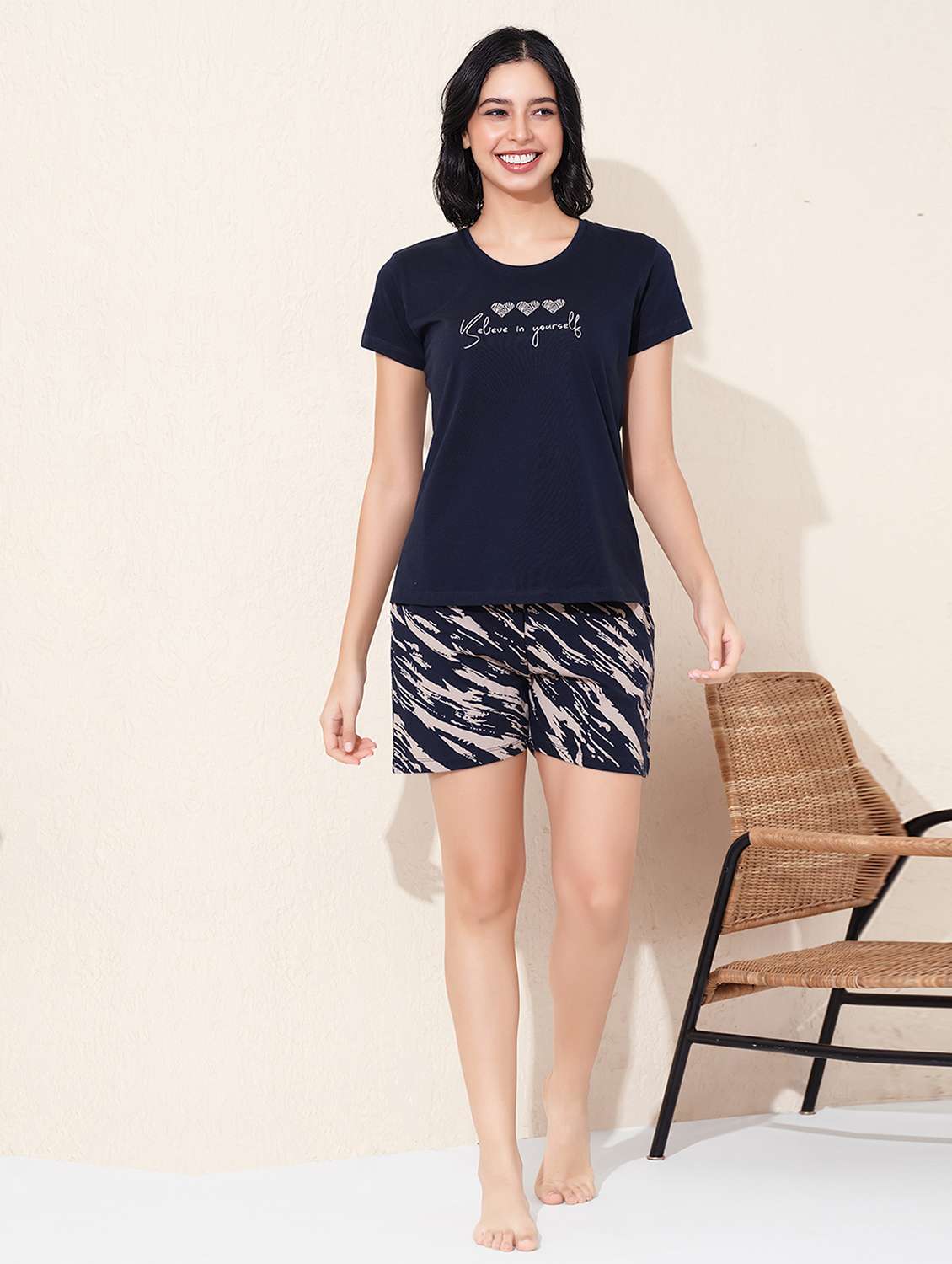 women printed nightwear shorts set