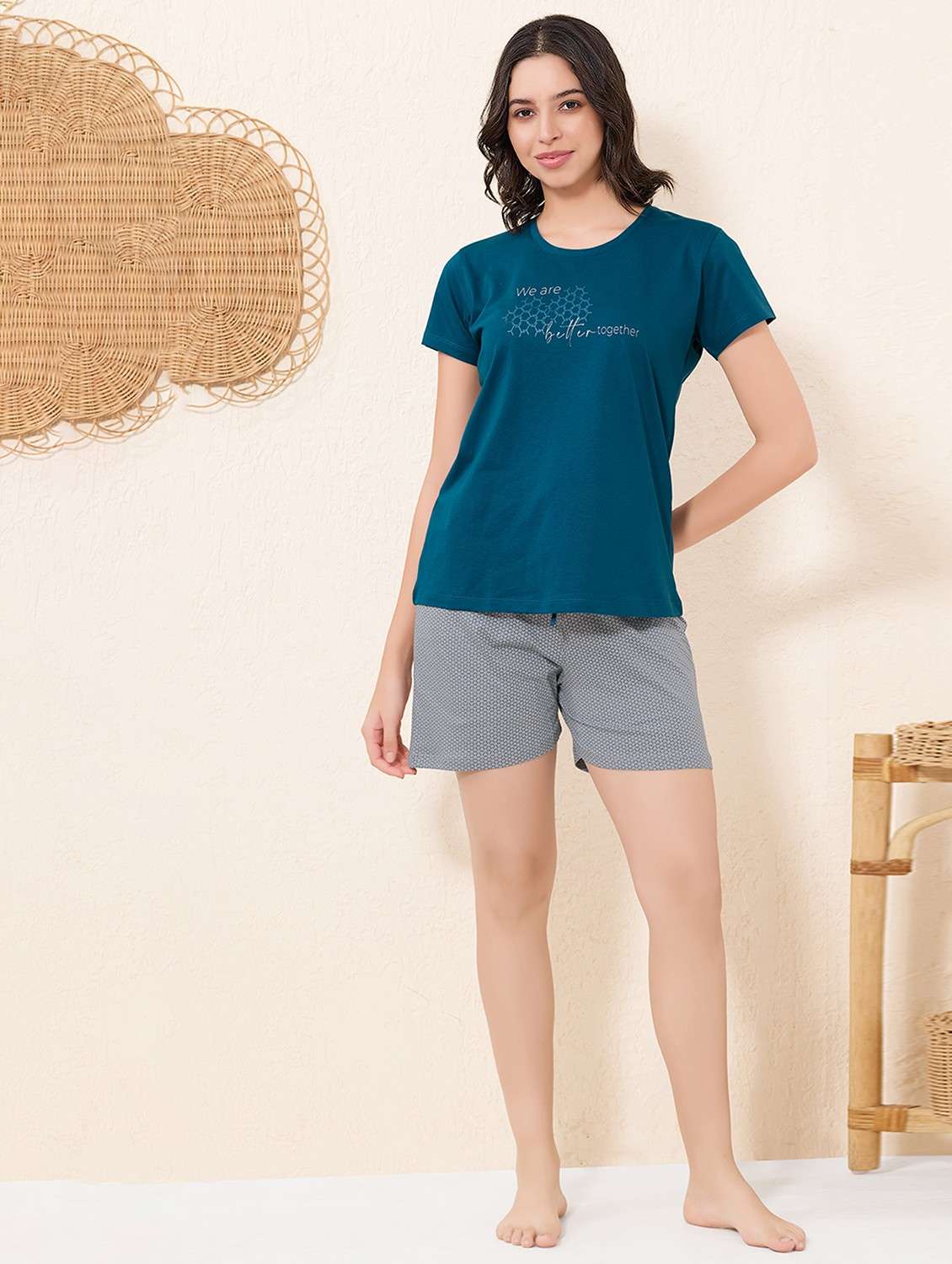 women printed nightwear shorts set
