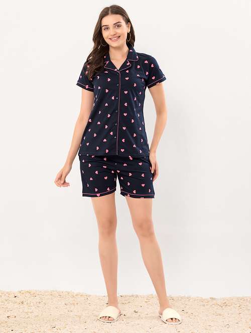 women printed nightwear shorts set - 22032215 - Standard Image - 0