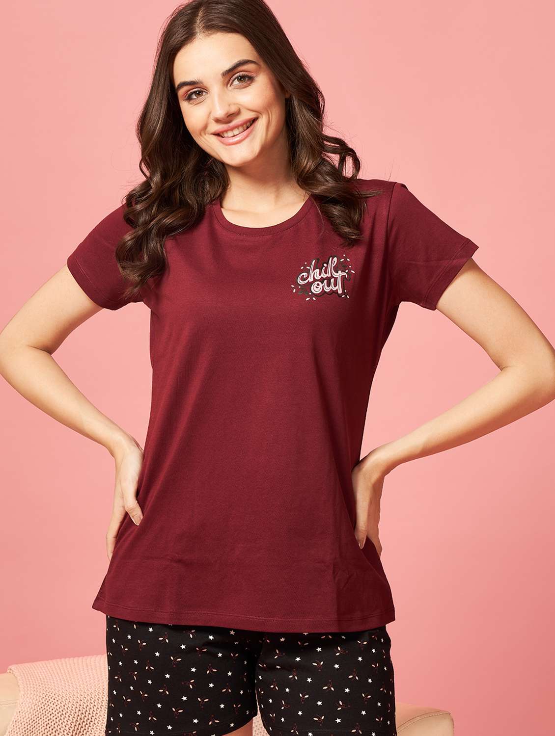 women printed nightwear shorts set - 22032216 -  Standard Image - 3