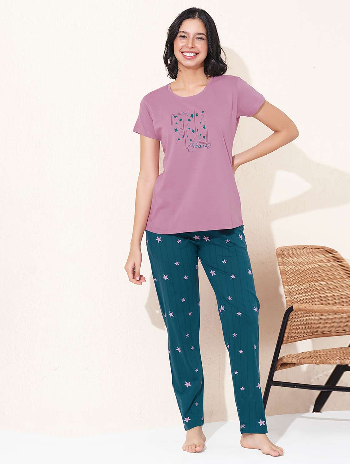 women printed nightwear pyjama set