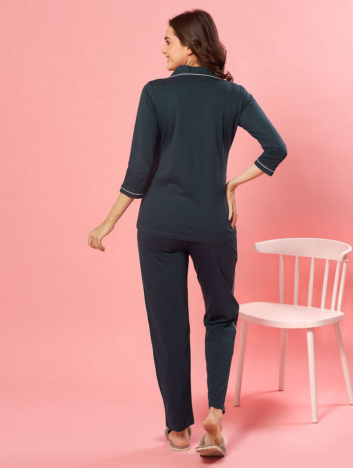 women solid nightwear pyjama set - 22032225 -  Standard Image - 3