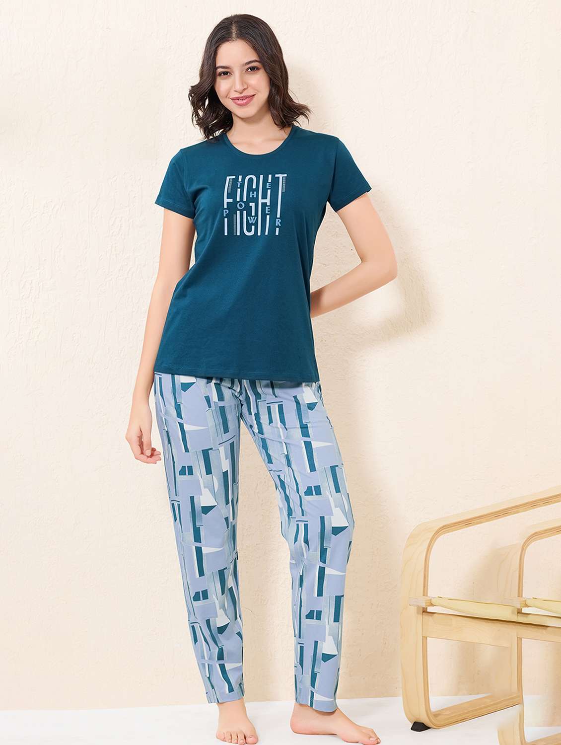 women printed nightwear pyjama set