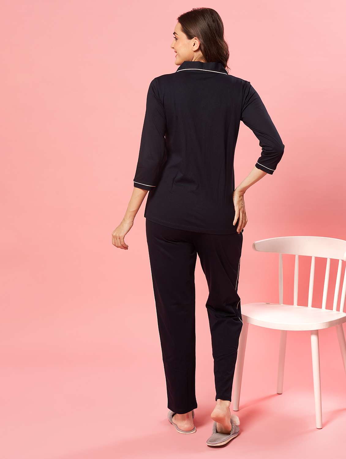 women solid short sleeve nightwear pyjama set - 22032228 -  Standard Image - 3