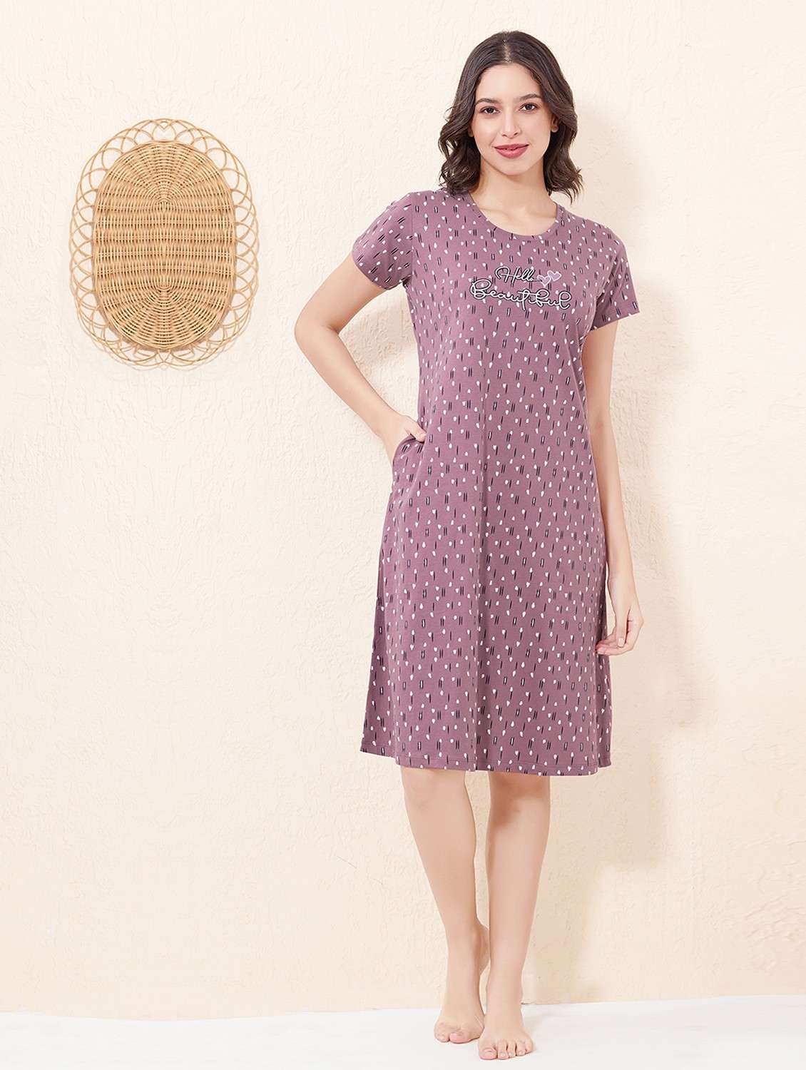 women printed short sleeve sleepshirt