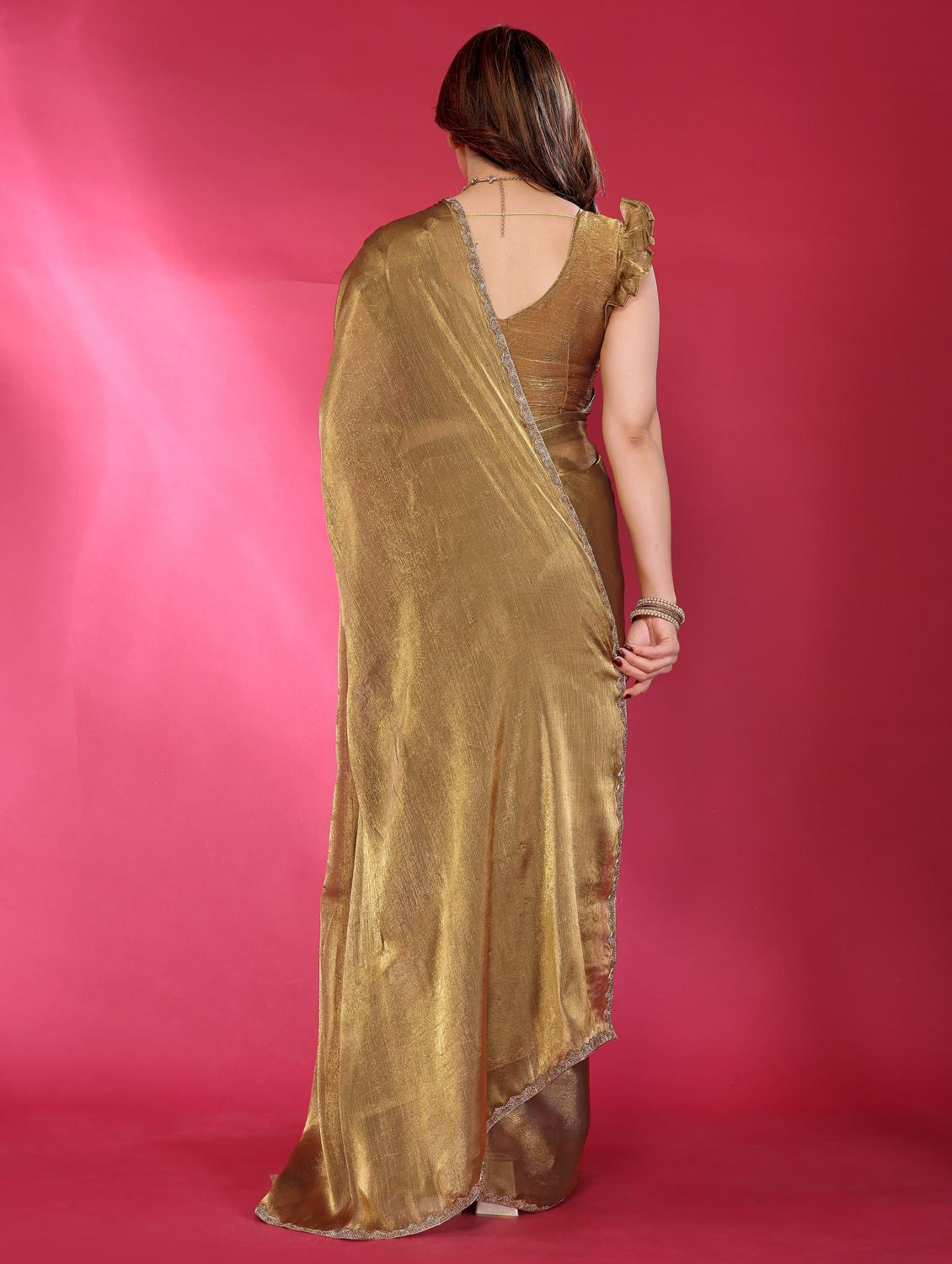 women solid with bordered embellished saree with blouse - 22032250 - Standard Image - 3