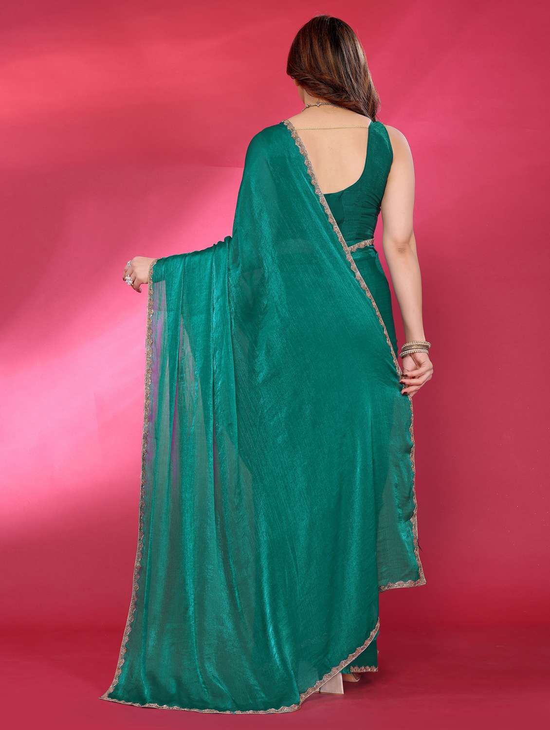 women solid with bordered embellished saree with blouse - 22032251 -  Standard Image - 3