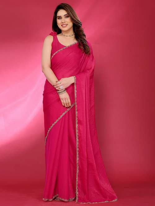 women solid with bordered embellished saree with blouse - 22032252 -  Standard Image - 0