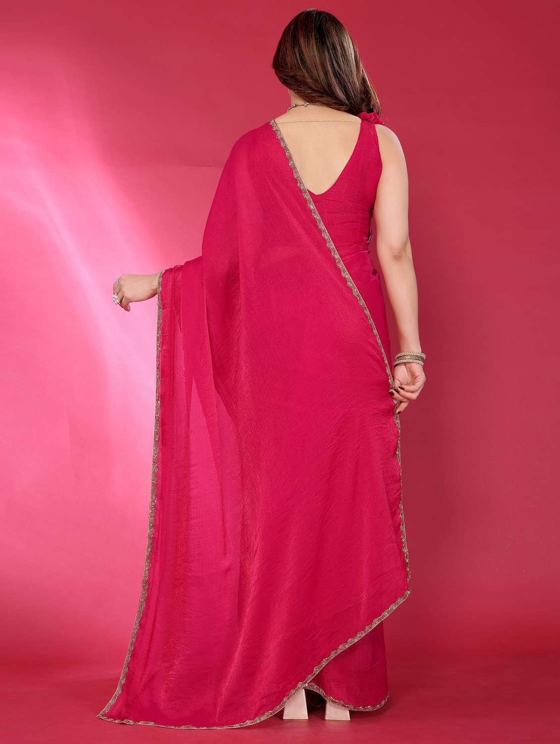 women solid with bordered embellished saree with blouse - 22032252 -  Standard Image - 3