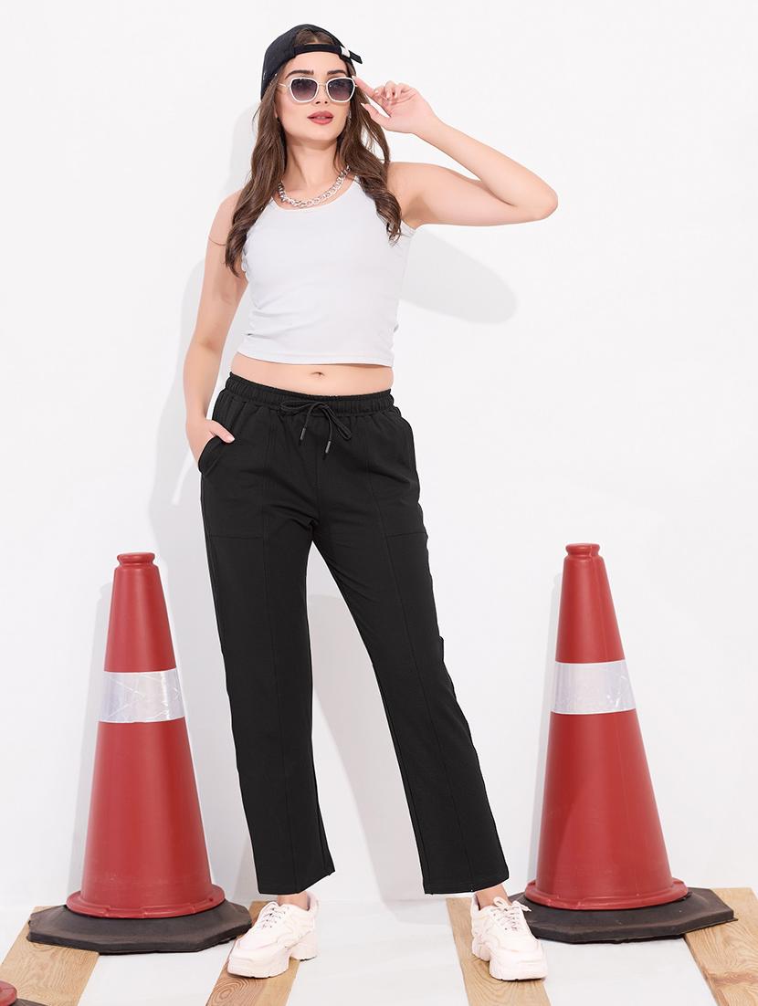 women black solid mid rise track pant - 22033316 - Zoom Image - 0