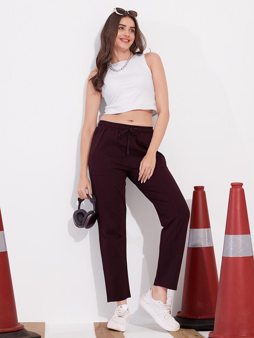 women maroon solid mid rise track pant - 22033317 - Zoom Image - 0