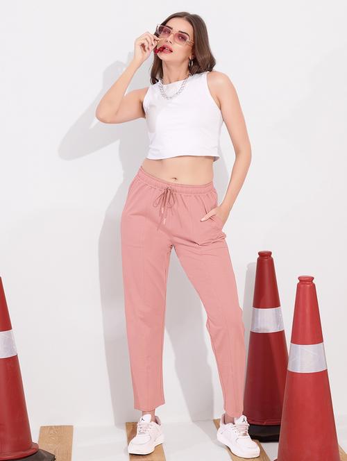 women peach solid mid rise track pant - 22033318 -  Standard Image - 0