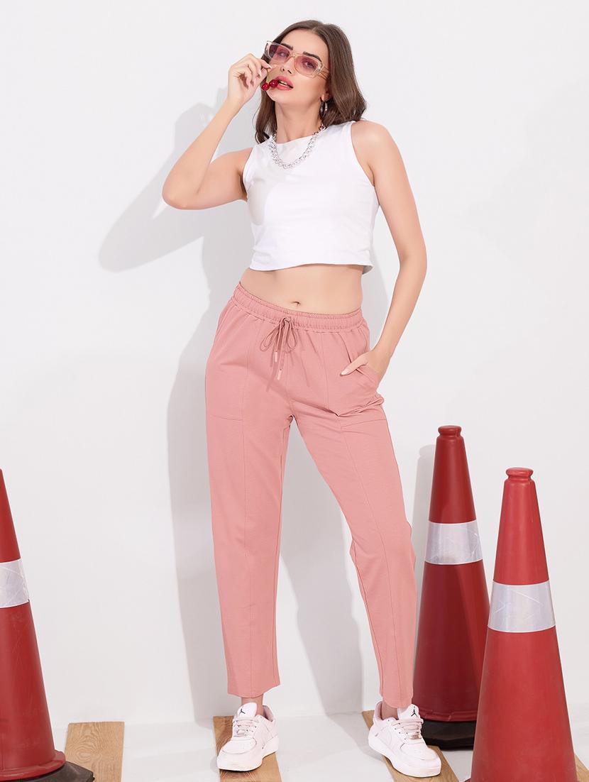 women peach solid mid rise track pant - 22033318 -  Zoom Image - 0