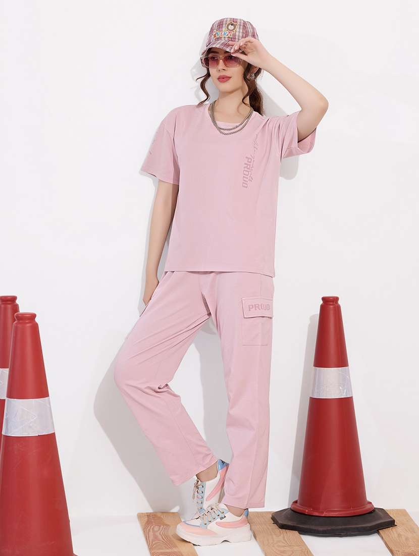women solid relaxed fit t-shirt and trouser co-ord set