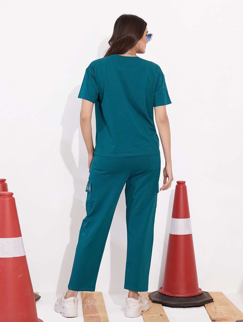 women printed relaxed fit t-shirt and trouser co-ord set - 22033333 -  Standard Image - 3